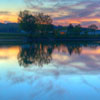 rainbow sunset over the lake