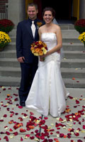 the happy couple posing on their big day